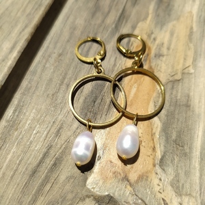 Summer in the Sun earrings - ημιπολύτιμες πέτρες, μαργαριτάρι, ατσάλι, μεγάλα, καρφάκι