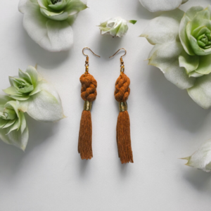 BOHO EARRINGS BROWN - με φούντες, μακριά, ατσάλι, boho, γάντζος - 2