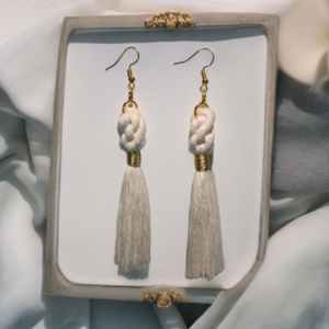 BOHO EARRINGS BEIGE - με φούντες, μακριά, ατσάλι, boho, γάντζος - 3