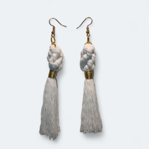 BOHO EARRINGS WHITE - με φούντες, μακριά, ατσάλι, boho, γάντζος