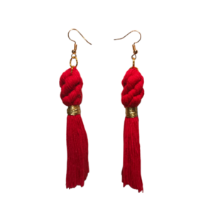 BOHO EARRINGS RED - με φούντες, μακριά, ατσάλι, boho, γάντζος