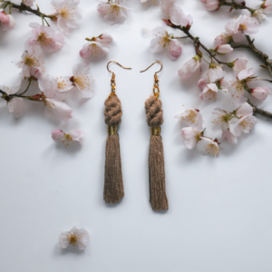 BOHO EARRINGS GREY - με φούντες, μακριά, ατσάλι, boho, γάντζος - 3