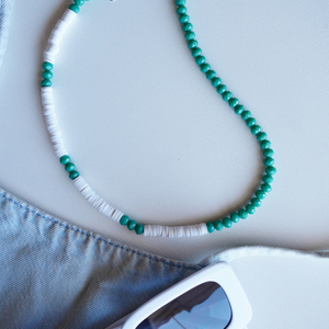 Κολιέ Καλοκαιρινό με Χαντρες "Green and White" - επάργυρα, χάντρες, ατσάλι
