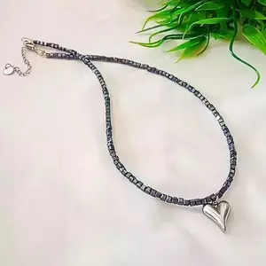 Κολιέ από Γυάλινες Πέτρες "Heart of Glass" - γυαλί, καρδιά, επάργυρα, ατσάλι - 3