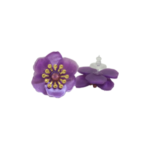 Σκουλαρίκια λουλούδι απο υγρό γυαλί σε μωβ χρώμα καρφωτά - γυαλί, λουλούδι - 2