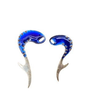 Ασημένια χειροποίητα σκουλαρίκια, φάλαινα με σμάλτο μπλε του κοβαλτίου - ασήμι, σμάλτος, ψάρι, boho