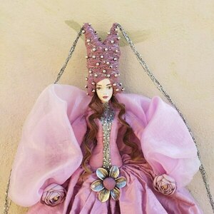 Χειροποίητη Κούκλα "Πυργοδέσποινα" από ροζ ταφτά 35*60εκ. - ύφασμα, κορίτσι, διακοσμητικά, κούκλες - 2