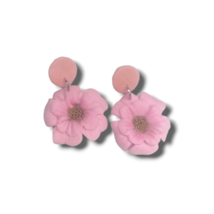 Χειροποίητα σκουλαρίκια από πολυμερικό πηλό λουλούδι ροζ χρώματος - πηλός, λουλούδι, μικρά