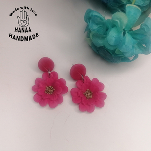 Χειροποίητα σκουλαρίκια από πολυμερικό πηλό λουλούδι σε χρώμα φούξια - πηλός, λουλούδι - 3