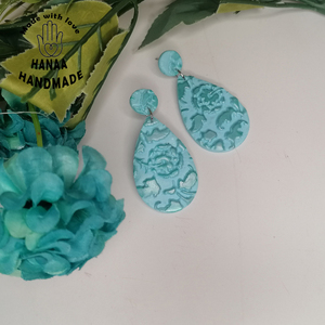 Χειροποίητα σκουλαρίκια από πολυμερικό πηλό με μπλε χρώμα - πηλός, λουλούδι - 2