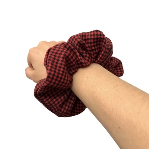 Scrunchy καρό κόκκινο μαύρο - ύφασμα, λαστιχάκια μαλλιών - 2