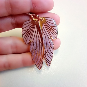Σκουλαρίκια φτερά πεταλούδας με υγρό γυαλί 2 - γυαλί, κρεμαστά, μεγάλα, δώρα γενεθλίων, δώρα για γυναίκες - 4