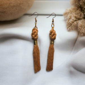 BOHO EARRINGS LIGHT BROWN - με φούντες, μακριά, ατσάλι, boho, γάντζος - 3