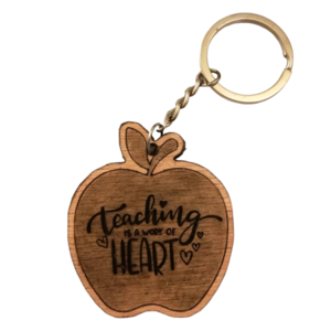 Δασκάλα-Ξύλινο Μπρελόκ -5εκ Μήλο σε σκούρο χρώμα-Προσωποποιημένο Δώρο - ξύλο