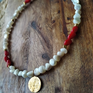 Ikaria summer necklace - ημιπολύτιμες πέτρες, κοράλλι, κοντά, ατσάλι, boho - 2