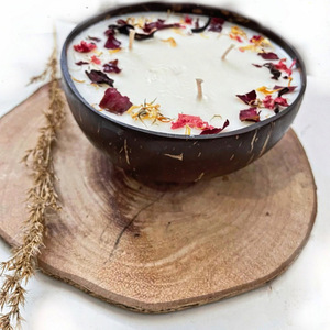 Κερί σόγιας σε μπολ καρύδας - διακόσμηση, αρωματικά κεριά, κερί σόγιας - 2