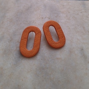"Iridescent Orange Oval Earrings" - πηλός, ατσάλι, μεγάλα
