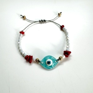 Χειροποίητο βραχιόλι μάτι - evil eye plexi με τσιπς κοράλι και κρυστάλλινες χαντρες - κοράλλι, μακραμέ, μάτι, plexi glass, evil eye - 2