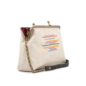 Καλοκαιρινή clutch τσάντα με πολύχρωμο κέντημα - ύφασμα, clutch, ώμου, χιαστί, μικρές - 2