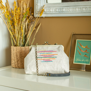 Καλοκαιρινή clutch τσάντα με πολύχρωμο κέντημα - ύφασμα, clutch, ώμου, χιαστί, μικρές - 3