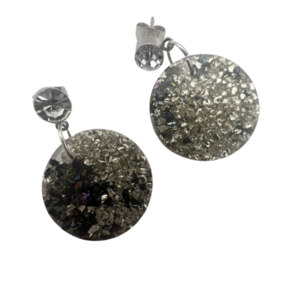 Σκουλαρικι ρητινης με γεμισμα ημιπολυτιμες πετρες σε ασημι και μαυρο, 1,5cm, με κουμπωμα 18 καρατιων - ημιπολύτιμες πέτρες, γυαλί, ρητίνη - 2