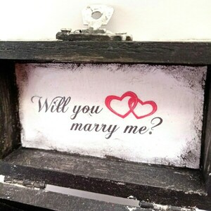Ξύλινο κουτάκι γκρι "Will you marry me" 5x9x6 - ξύλο, κουτί, οργάνωση & αποθήκευση - 4