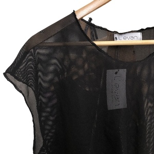 Μπλούζα τοπ γυναικεία διχτυωτή μαύρη - crop top - 4
