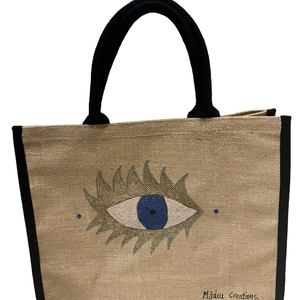 Τσάντα μάτι ζωγραφισμένη στο χέρι cod3 - ψάθα, μάτι, all day, θαλάσσης