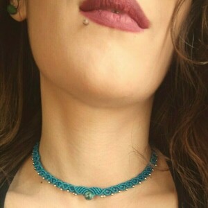 Μακραμε boho choker με ημιπολύτιμη χαντρα - ορείχαλκος, boho - 3