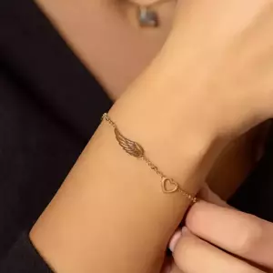 Βραχιόλι 14K επιχρυσωμένο με σχέδια καρδιάς, φτερό και άπειρο - επιχρυσωμένα, καρδιά, άπειρο, ατσάλι, χεριού - 2