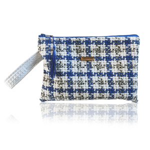 Τσαντάκι Μπλε με άσπρο 30εκ. χ 20εκ - ύφασμα, clutch, all day, χειρός, βραδινές