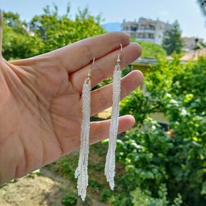 Ατσάλινα σκουλαρίκια, ασύμμετρα, κρεμαστά - γυαλί, ατσάλι, κρεμαστά, μεγάλα, γάντζος - 4