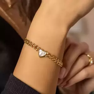 Βραχιόλι 14K επιχρυσωμένο με σχέδιο καρδιά μαργαριτάρι - επιχρυσωμένα, καρδιά, ατσάλι, χεριού - 3