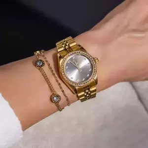 Βραχιόλι 14K επιχρυσωμένο με στρογγυλά κρύσταλλα και λατινικούς αριθμούς - επιχρυσωμένα, ατσάλι, χεριού - 2