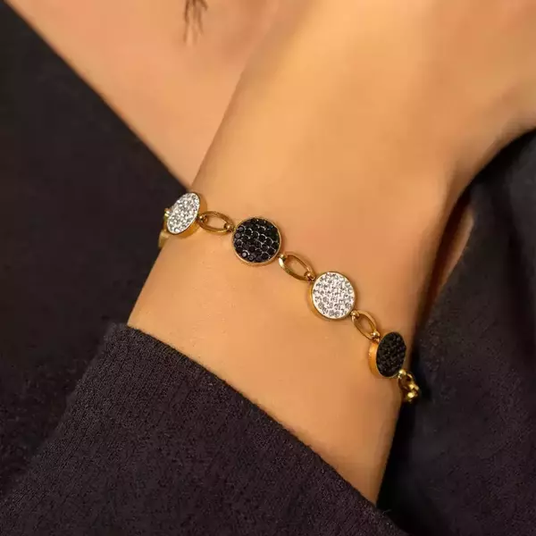 Βραχιόλι 14K επιχρυσωμένο με μαύρα και λευκό κρύσταλλα - επιχρυσωμένα, ατσάλι, χεριού - 2