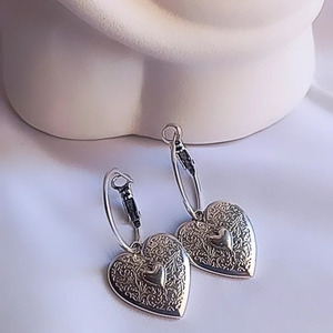 Σκουλαρίκια Κρίκοι "Boho Hearts" - ορείχαλκος, επάργυρα, μικρά, ατσάλι, boho - 3