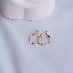 Σκουλαρίκια Επίχρυσα Κρίκοι "Mini Pearls" - επιχρυσωμένα, ορείχαλκος, μικρά, πέρλες, καρφάκι - 4