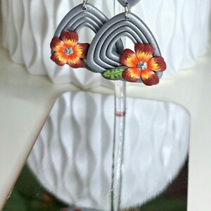Polymer Clay Earrings, Flower Earrings - πηλός, λουλούδι, ατσάλι, καρφάκι - 3