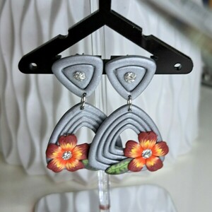 Polymer Clay Earrings, Flower Earrings - πηλός, λουλούδι, ατσάλι, καρφάκι - 4
