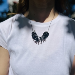 Lepsiron Greige Handmade Necklace Χειροποίητο Κολιέ Γκρι Σκούρο Πολυμερικού Πηλού - πηλός, κοντά - 4