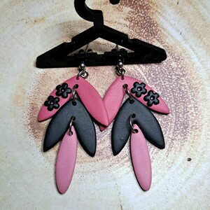 Polymer clay dangle earrings 4 - δάκρυ, πηλός, λουλούδι