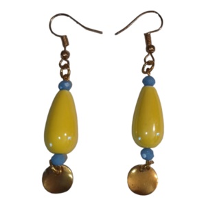 Elegance earrings yellow - δάκρυ, χάντρες, μακριά, ατσάλι, γάντζος