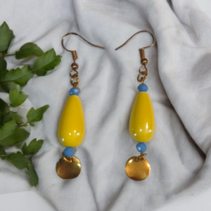 Elegance earrings yellow - δάκρυ, χάντρες, μακριά, ατσάλι, γάντζος - 2