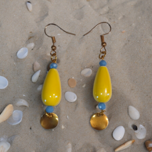 Elegance earrings yellow - δάκρυ, χάντρες, μακριά, ατσάλι, γάντζος - 3