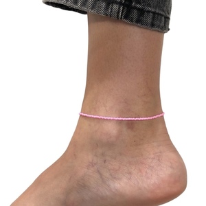 Βραχιόλι anklet γυάλινες χάντρες ροζ - ποδιού - 2