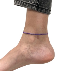 Βραχιόλι anklet γυάλινες χάντρες μωβ μπλε - ποδιού - 2