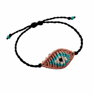 Βραχιόλι boho chic μάτι χειροποίητο μακραμέ ροζ χρυσό μεταλιζέ με κούμπωμα αυξομείωσης - κορδόνια, μάτι, χάντρες, boho, αυξομειούμενα