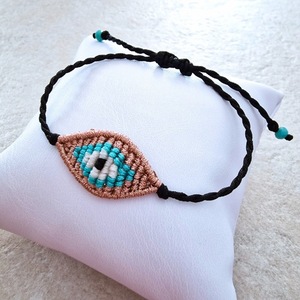 Βραχιόλι boho chic μάτι χειροποίητο μακραμέ ροζ χρυσό μεταλιζέ με κούμπωμα αυξομείωσης - κορδόνια, μάτι, χάντρες, boho, αυξομειούμενα - 4