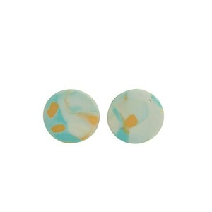 Dorpos Circle Polymer Clay Earrings White, Mint & Salmon Στρογγυλά Χειροποίητα Σκουλαρίκια από πολυμερικό πηλό Λευκό & Μέντα & Σομόν - πηλός, ατσάλι, μεγάλα