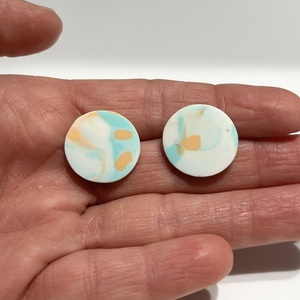 Dorpos Circle Polymer Clay Earrings White, Mint & Salmon Στρογγυλά Χειροποίητα Σκουλαρίκια από πολυμερικό πηλό Λευκό & Μέντα & Σομόν - πηλός, ατσάλι, μεγάλα - 4